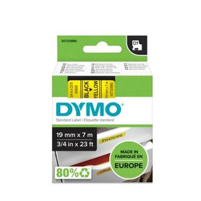 Feliratozógép szalag, 19 mm x 7 m, DYMO "D1", sárga-fekete